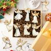Wooden Xmas Tree Pendant 2D Flat Christmas Decorations Vintage Victoria Angel Ornament Set