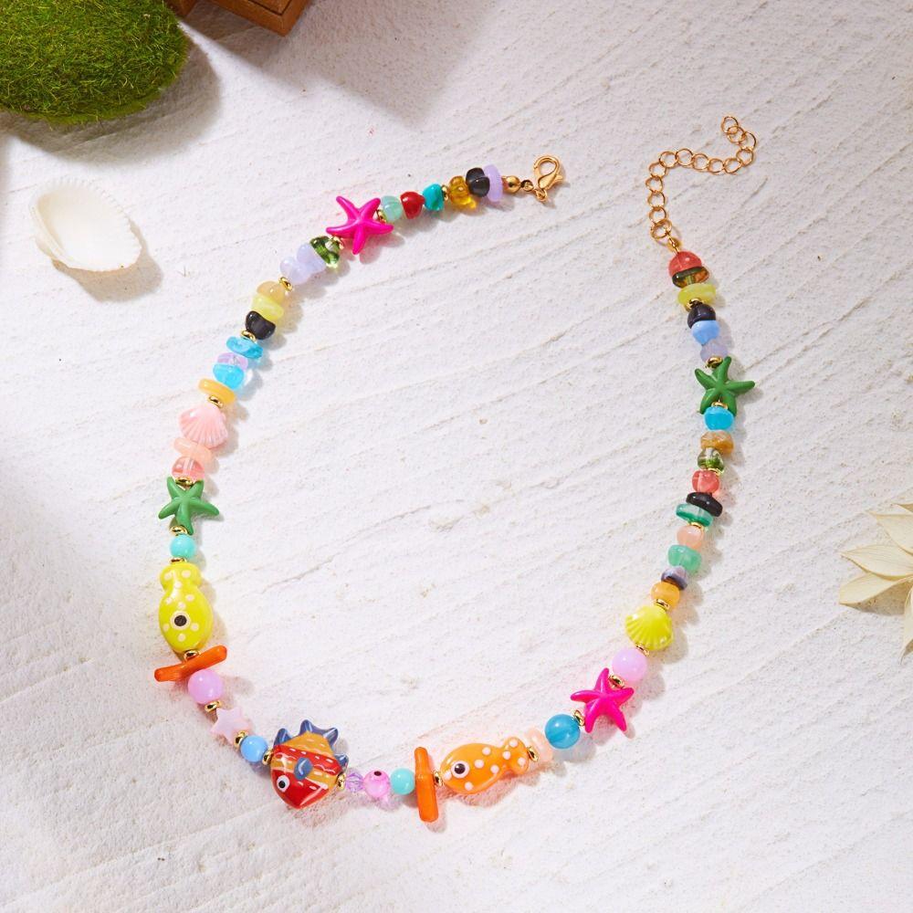 Irregular Stone Fish Beads Necklace Colorful Ceramic Ceramic Fish Beaded Necklace For Girls