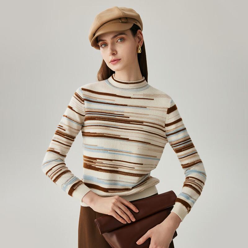 Zhaojun Women's Striped 100% Cashmere Half-Turtleneck Sweater