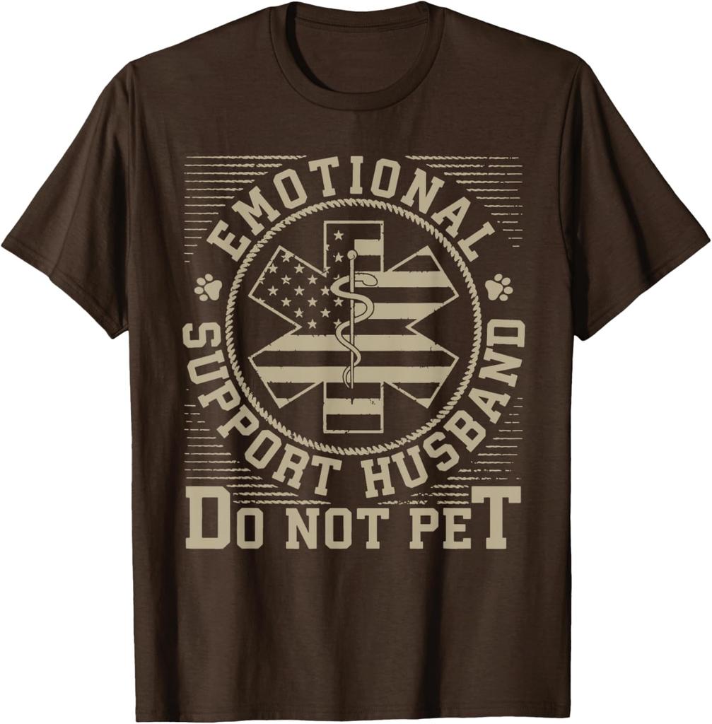 Emotional Support Husband Do Not Pet EMS Star TShirt Casual Mens Graphic Tee