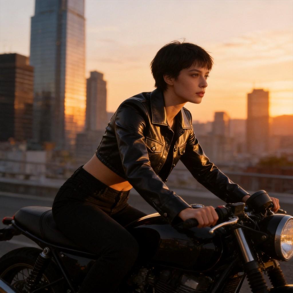 Giacca da Moto Streetwear da Donna con Tessuto Acrilico Spliced e Collo a Polo per l'Autunno
