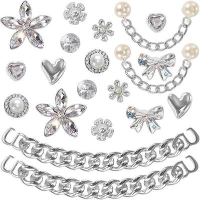 High-End Pearl Chain Shoe Buckles: DIY Fragrance-Style Decorative Set with Shiny Clogs and Floral Accessories