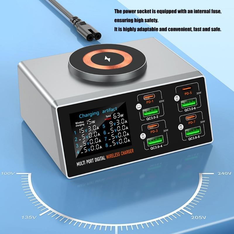 110V Charging Hubs 8 Port Highly Power Output Builts In LED Display For Phones Tablets Laptops