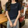 Round neck color-blocked waffle short-sleeved T-shirt for women in summer new Korean version loose, lively, lively and age-reducing half-sleeved top