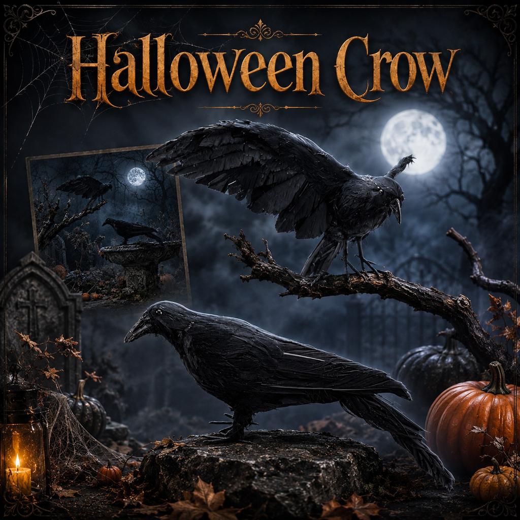 Realistic Crow Tabletop Decoration Halloween Prop Scary Atmosphere Artificial Crow Figurine for Seasonal Indoor Outdoor Display