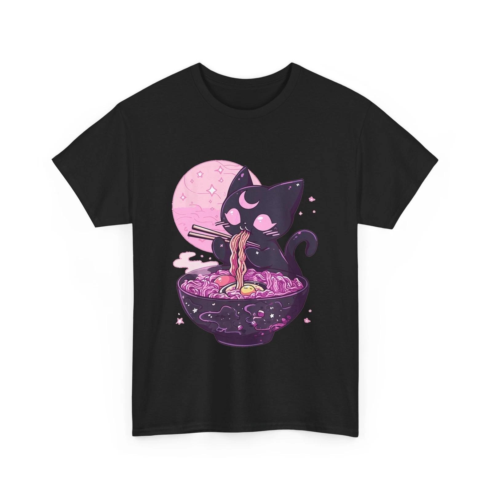 Pastel Goth Aesthetic Kawaii Creepy Cat Eating Ramen Noodles T shirt S