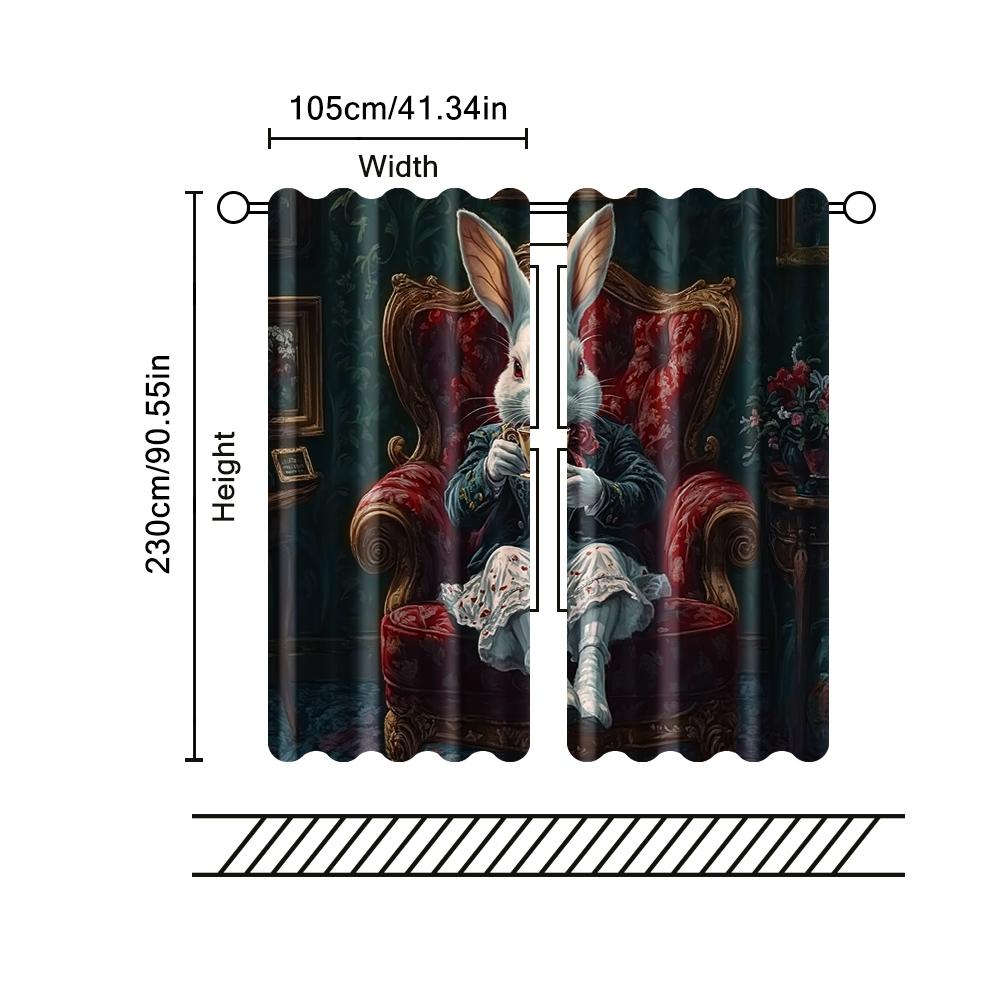 Set Of 2 Filtering Curtains Excluding Rods Non Movable Without Batteries Noble Gentleman Rabbit Use Bedrooms Curtain For Bedroom Made Polyester
