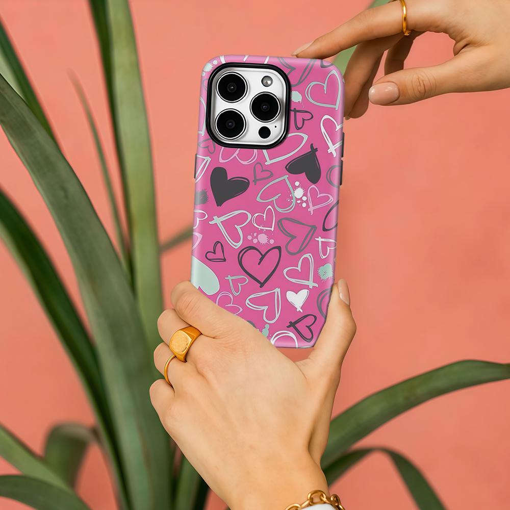 Pink Graffiti Heart Phone Case for IPhone 17 16 15 14 13 Pro Max Plus for Magnetic Single Double-layer Tough Case