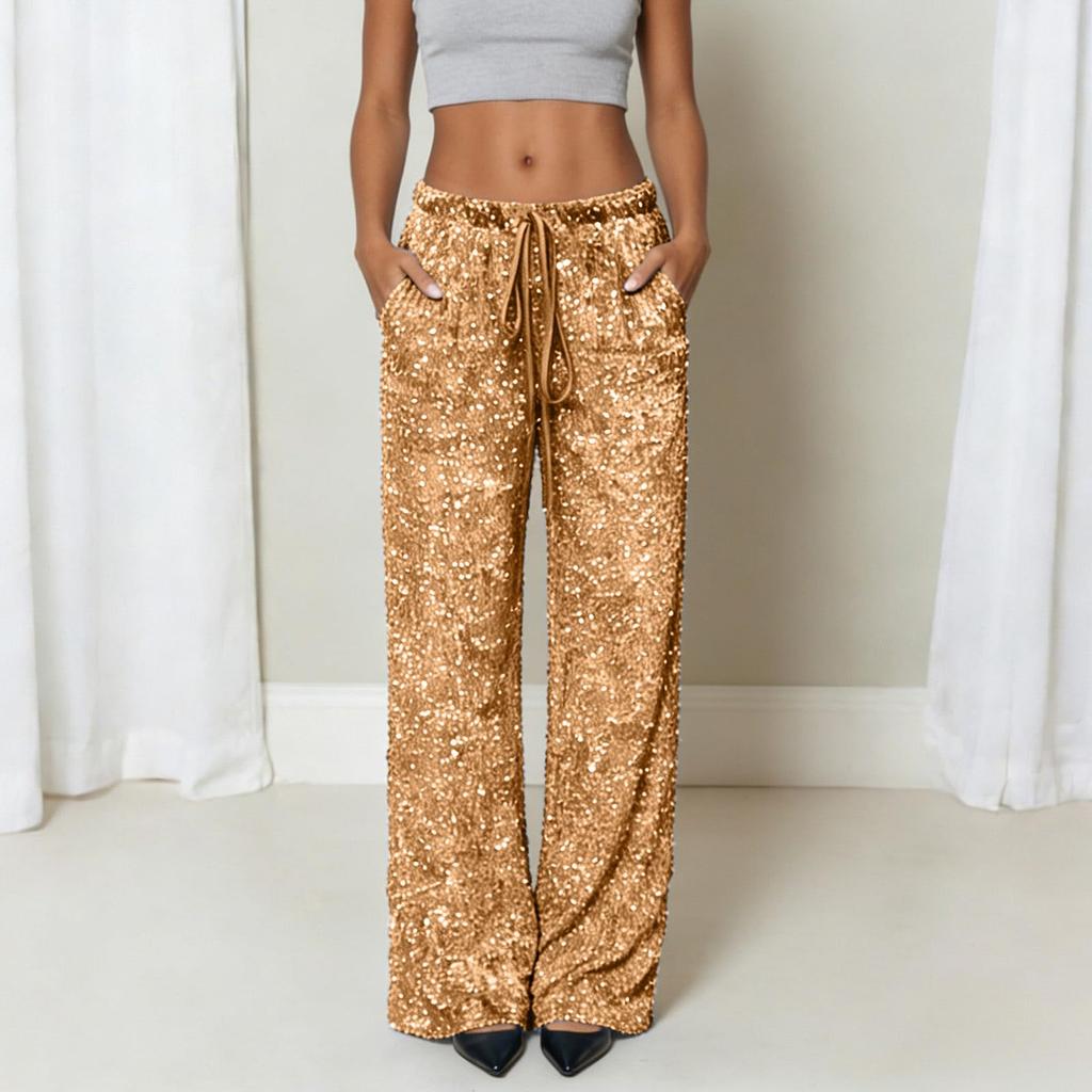 Women's Shimmering Slimming Drawstring Wide-Leg Pants