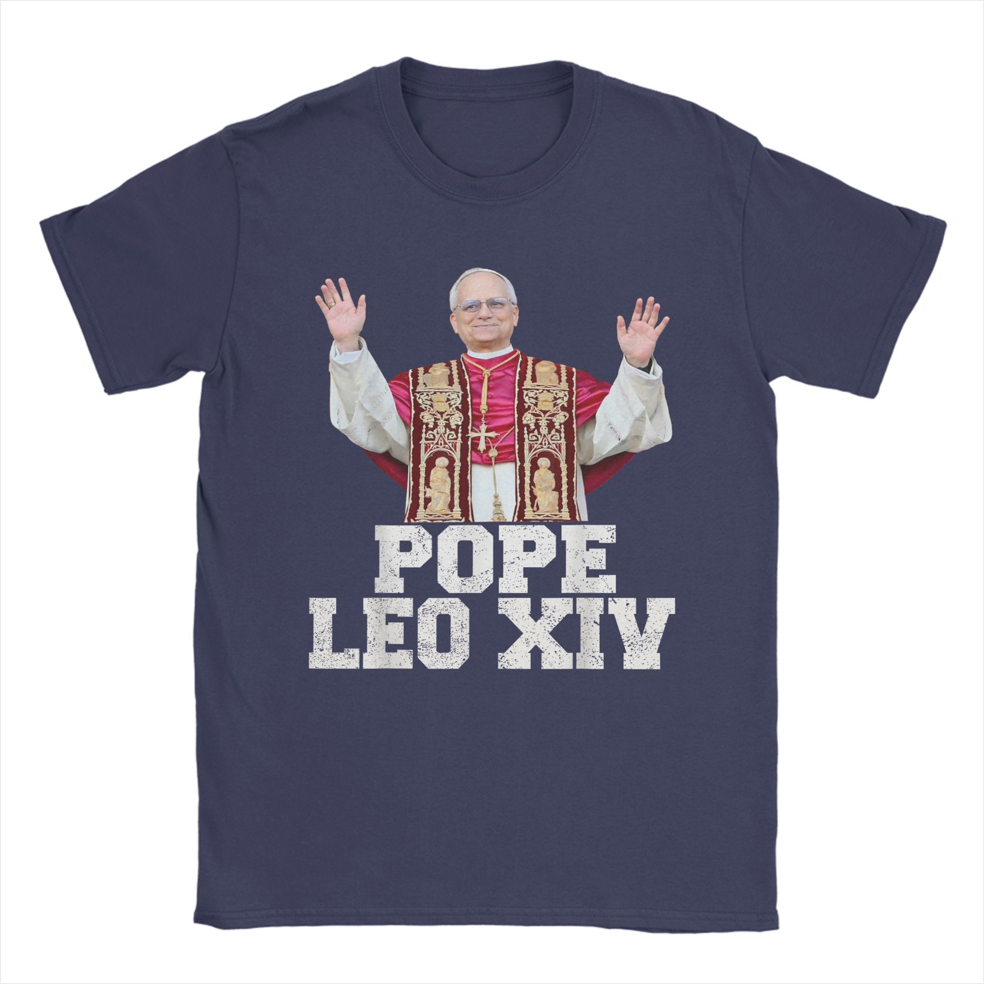 

Смешная футболка «Боже, благослови папу Льва XIV», мужская хлопковая футболка с круглым вырезом, кардинал Роберт Превост, футболки с коротким рукавом, одежда больших размеров XXXXXL темно-синий
