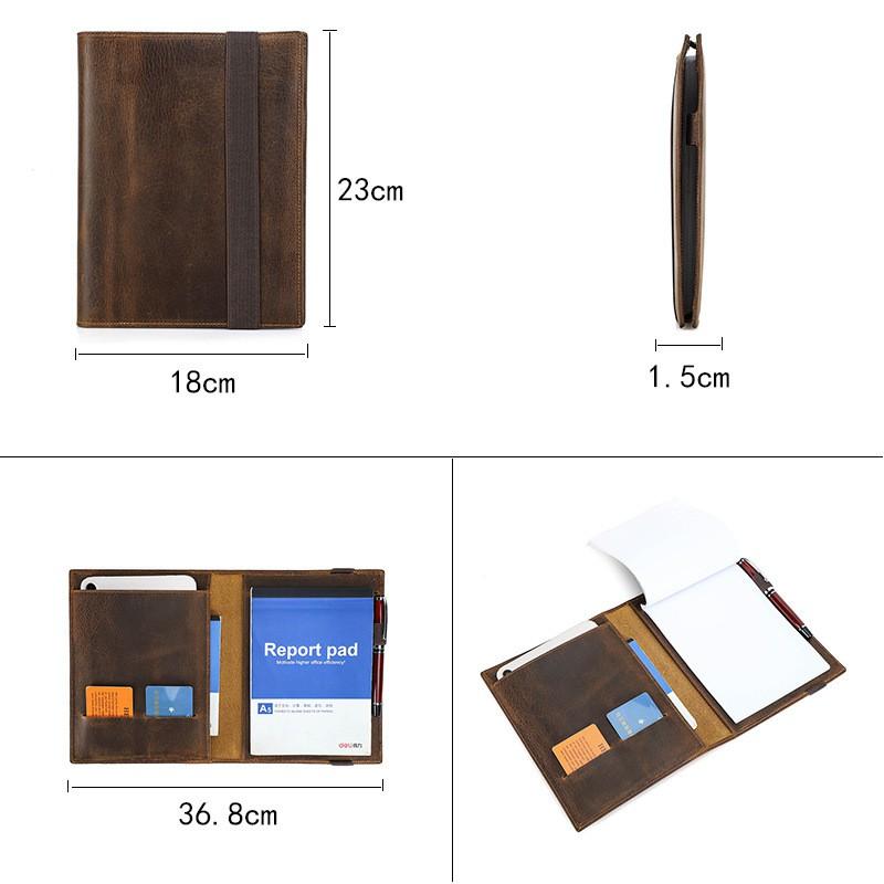 Vintage Leather Notebook Cover With Pen Slot IPad Mini Multi-Functional Document Organizer Gift Case
