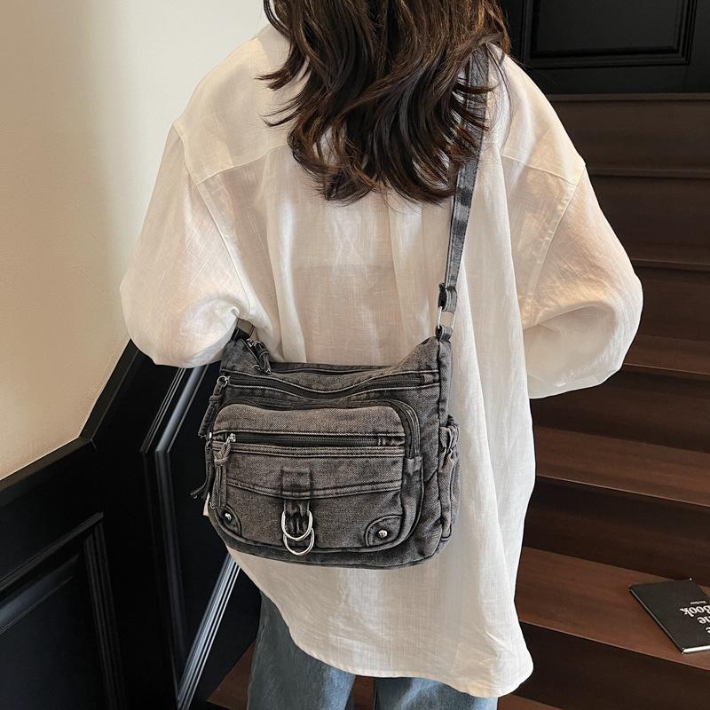 Retro Wind Wash Denim Messenger Bag New Niche Design Multi-pocket Women's Backpack Fashion Casual Shoulder Bag