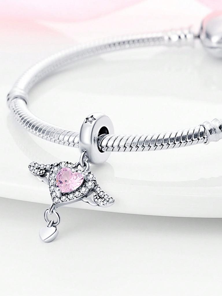 Charms Plata Sweet Diamond Heart Beads Charm Copper Plated Fit Charms Copperoriginal Bracelet For Jewelry Making Diy Charm