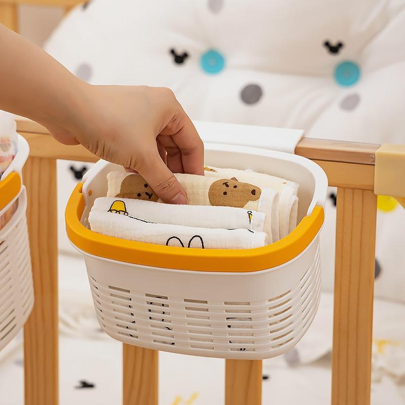 Baby Crib Sundries Storage Baskets Home Feeding Bottle Diapers Organize Box Bibs Clip Bedside Plastic Small Items Storage Basket