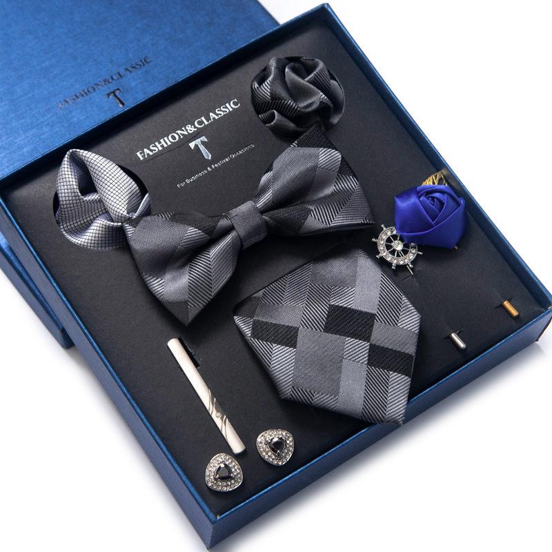 Men's 8-Piece Formal Accessory Set: Bow Tie, Corsage, Brooch, Cufflinks for Weddings.