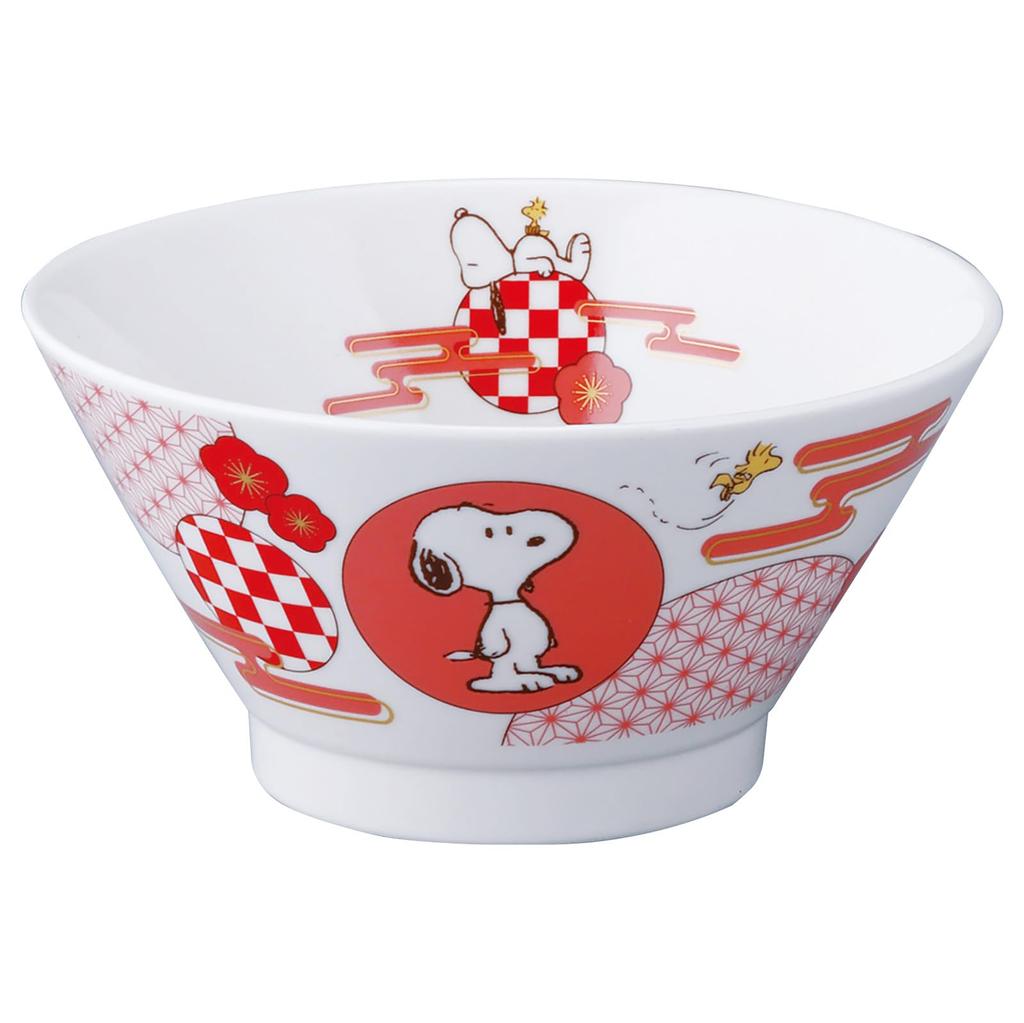 PEANUTS Snoopy Noodle Bowl (1000ml) Ramen Bowl, Akaume (Red Plum) Design, Kissho Series, Made In Japan, Yamaka Shoten, SN2101-311