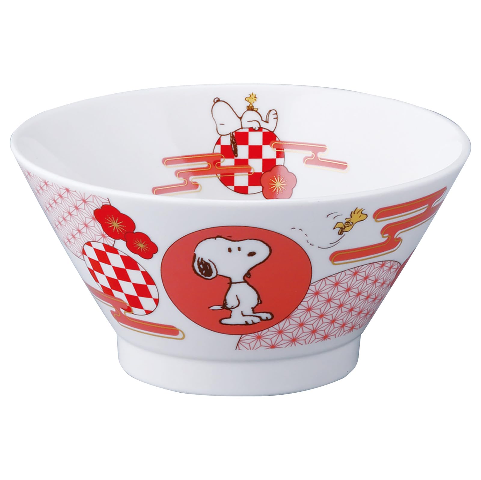 

PEANUTS Snoopy Noodle Bowl (1000ml) Ramen Bowl, Akaume (Red Plum) Design, Kissho Series, Made in Japan, Yamaka Shoten, SN2101-311