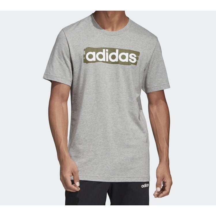 Adidas Letter Logo Print Sports Short Sleeve T-Shirt Men Tops Grey DV3051