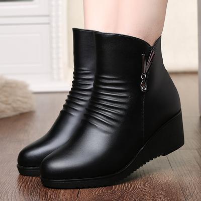 Fashion Winter Mothers Shoes Wedges Boots Women Large Size Non-slip Women's Snow Boots Genuine Leather Warm Women's Ankle Boots