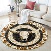 Leopard Print Bull Skull Round Area Rug,Carpet Rug for Living Room Bedroom Sofa Playroom Decor,Non-slip Floor Mat