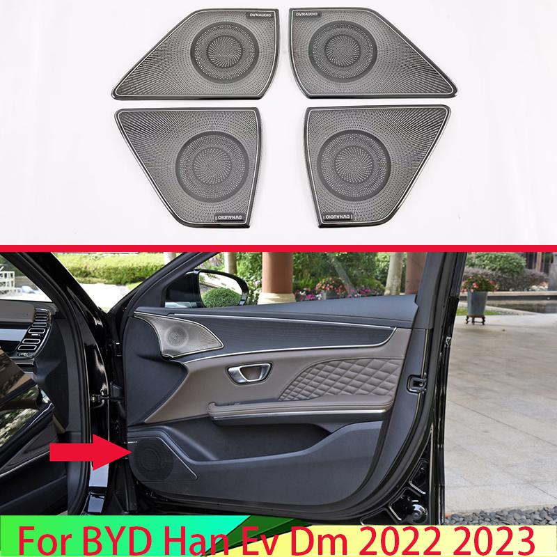 For BYD Han Ev Dm   Car Accessories Stainless Steel Four Door Horn Covers Are Decorated With Sequ