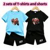 Outdoor Street Motorcycle Rennwagen Muster Druck Nr. 93 Kinder T-Shirt und Shorts 2-teiliges Set Sommer Haus Freizeit Outfit Jungen und Mädchen Sport Set