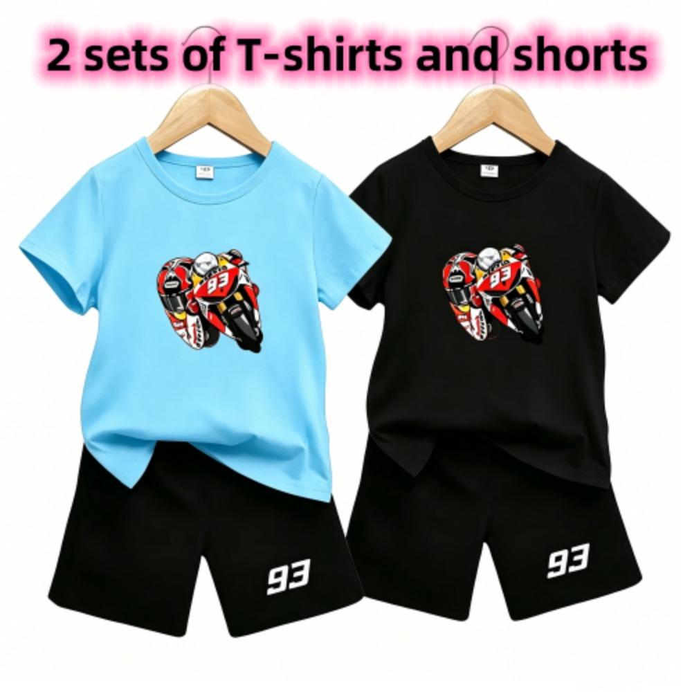 Outdoor Street Motorcycle Rennwagen Muster Druck Nr. 93 Kinder T-Shirt und Shorts 2-teiliges Set Sommer Haus Freizeit Outfit Jungen und Mädchen Sport Set