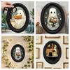 Cute Ghost Painting Halloween Wall Decor, Table Sign, Vintage Oval Framed Non-marking Art Picture, Decorative for Mantel Living Room Bedroom