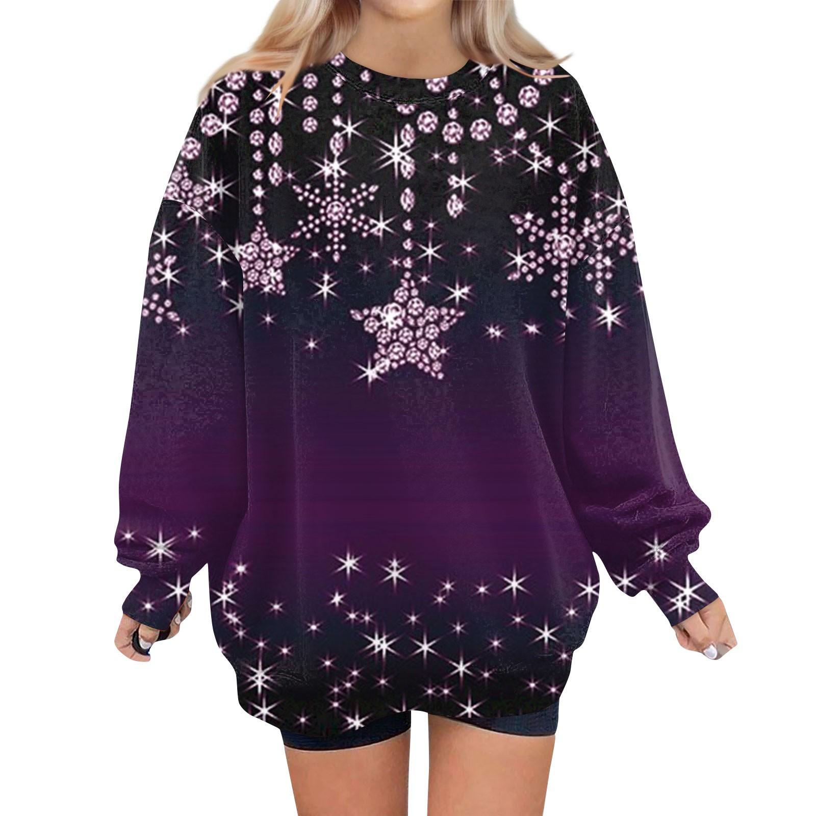 

Женский свитер с круглым вырезом и длинными рукавами с рождественским принтом, худи XL фиолетовый