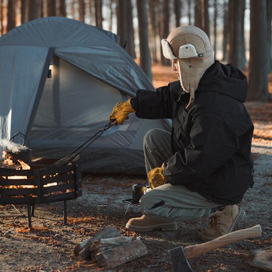 Utendørs peistang med håndtaksdeksel i kunstskinn Karbonstål Rustbestandig varmebestandig camping leirbål Vedtømmerstokk gripeklemmeverktøy