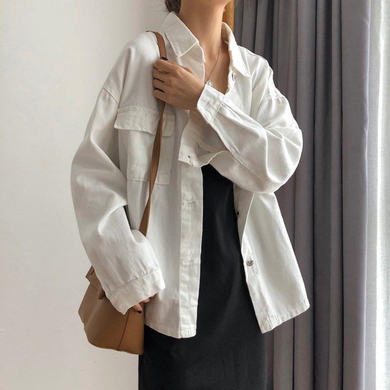 Women's Retro White Denim Jacket - Korean Hong Kong Style, Versatile Casual Loose Fit, Short for Spring/Autumn