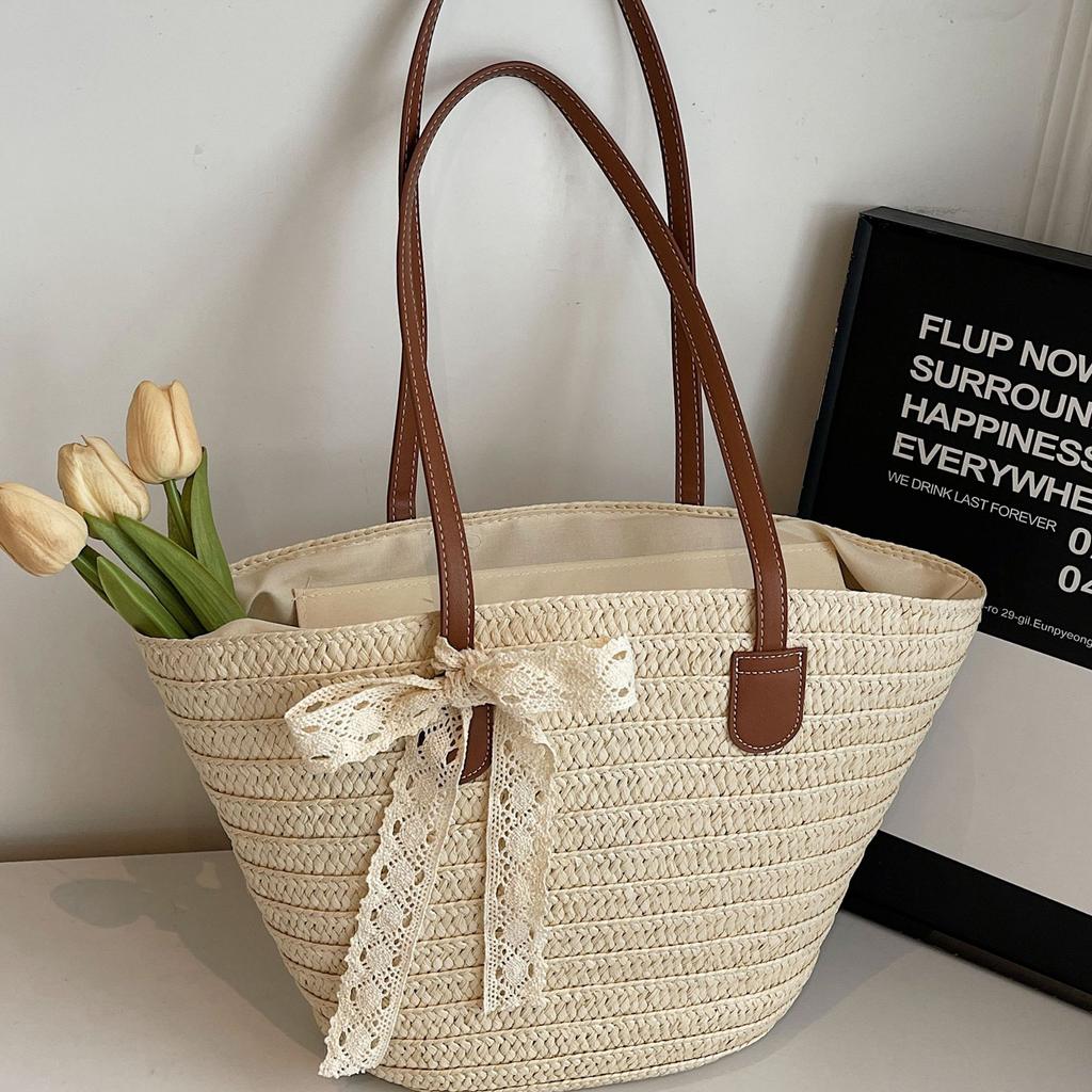 Woven Bag Women's Large Capacity 2026 Spring New Beach Vacation Commuter Tote Versatile Shoulder Underarm Bag Women