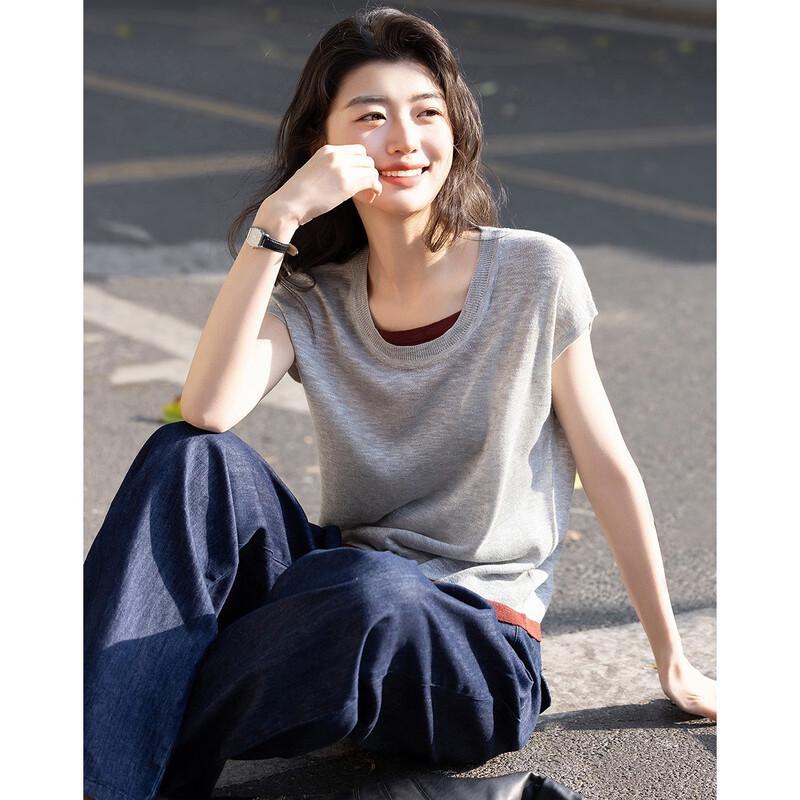 Demana Women's Summer Color Block Knit Short Sleeve Top