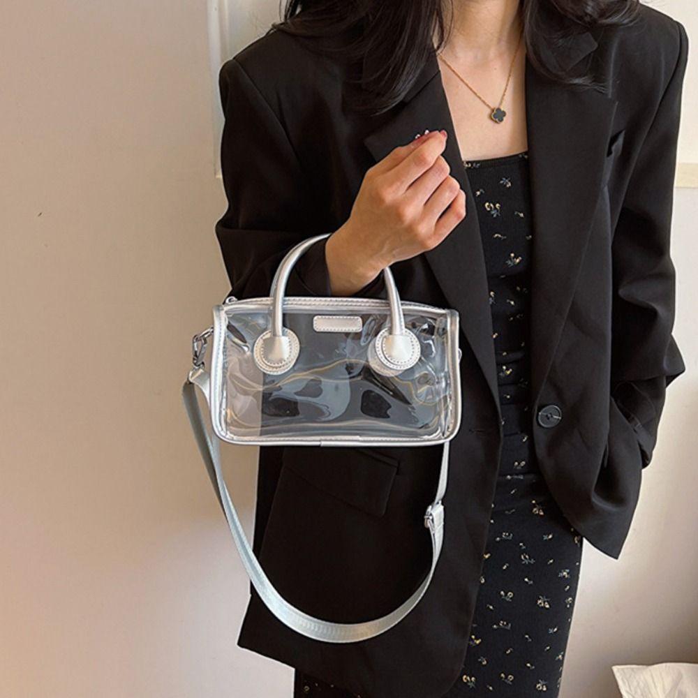 

Adjustable Strap Crossbody Bag Large-Capacity Small Square Bag Transparent Shoulder Bag Purses чорний