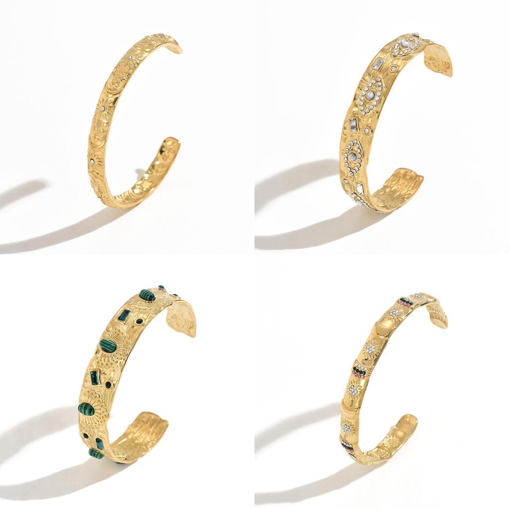 Vintage Geometric Turquoise Stainless Steel Adjustable Bracelet With Sparkling Inlay For Women