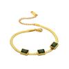 Bracciale a Spina di Pesce in Acciaio Inossidabile Placcato Oro 18K con 3 Pezzi Rettangolari Zirconia Cubica Smeraldo