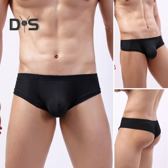 Men Summer Thong Low-rise Ice Silk Ribbed Briefs Solid Color High Elasticity Underwear Smooth Lines Underpants
