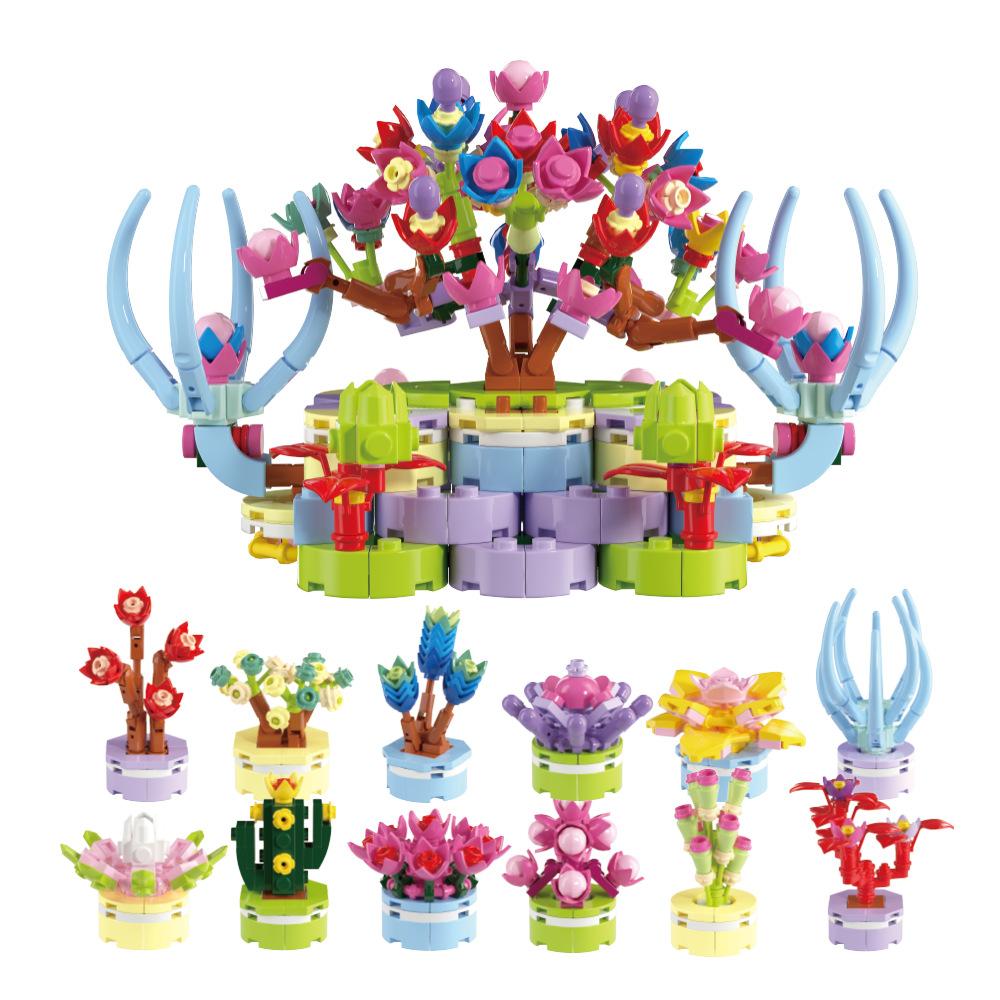 Mini Succulent Bonsai Building Blocks Desktop Decor Simulation Plant Ornament Kids Gashapon Machine Small Particle Assembly Toy 12pcs
