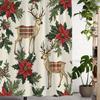 Open One Piece Vintage Winter Reindeer Poinsettia Print Shower Curtain, Window Curtain with 12 Hooks Curtain for Windows