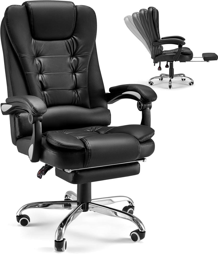 YODOLLA Ergonomic Office Chair with Adjustable Footrest - Reliable and Comfortable Executive PU Leather Chair - Swivel & Height Adjustable - Brown