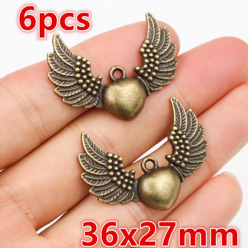 1-50pcs Alloy Metal Wings Flying Angle Heart Charms Pendant DIY Jewelry Making Accessories Findings for Necklace Keychains