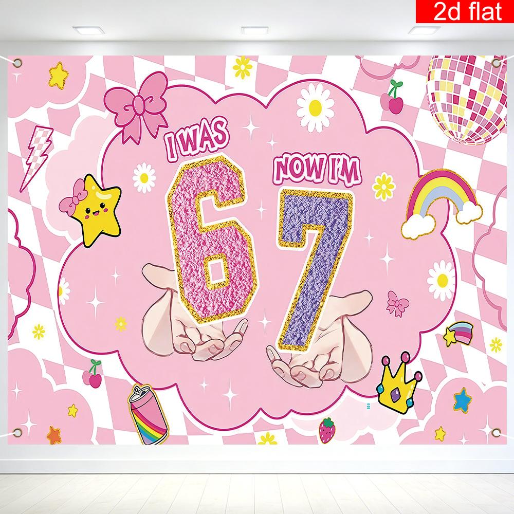 2D flat banner, 1 piece, birthday party background fabric, polyester, for decoration of children aged 6 to 7 years old