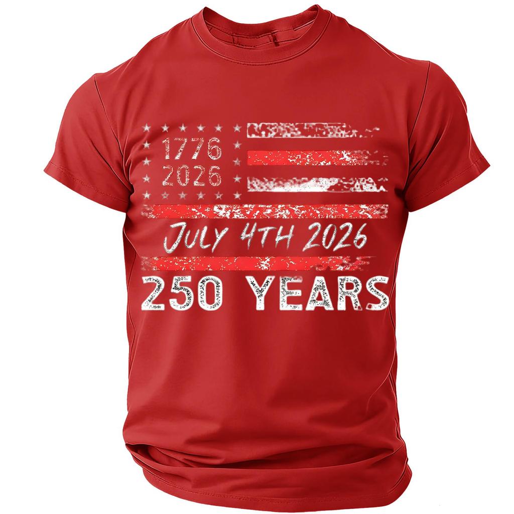 Men’s Casual Lightweight Short Sleeve Crew Neck T-Shirt with Printed Letter Graphic 1776 2026 July 4th 2026 250 Years Design Comfortable Fit