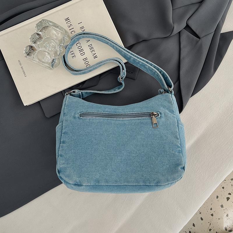 Borsa di Jeans a Spalla Singola Multi-cerniere Borsa a Tracolla Retrò Borsa per Mamma di Mezza Età