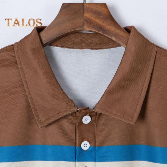 Men Striped Lapel Tee Casual Short Sleeve Golf Tee Shirt Business Collared T-Shirt Top for Sports Golf Travel Office Parties Daily Wear