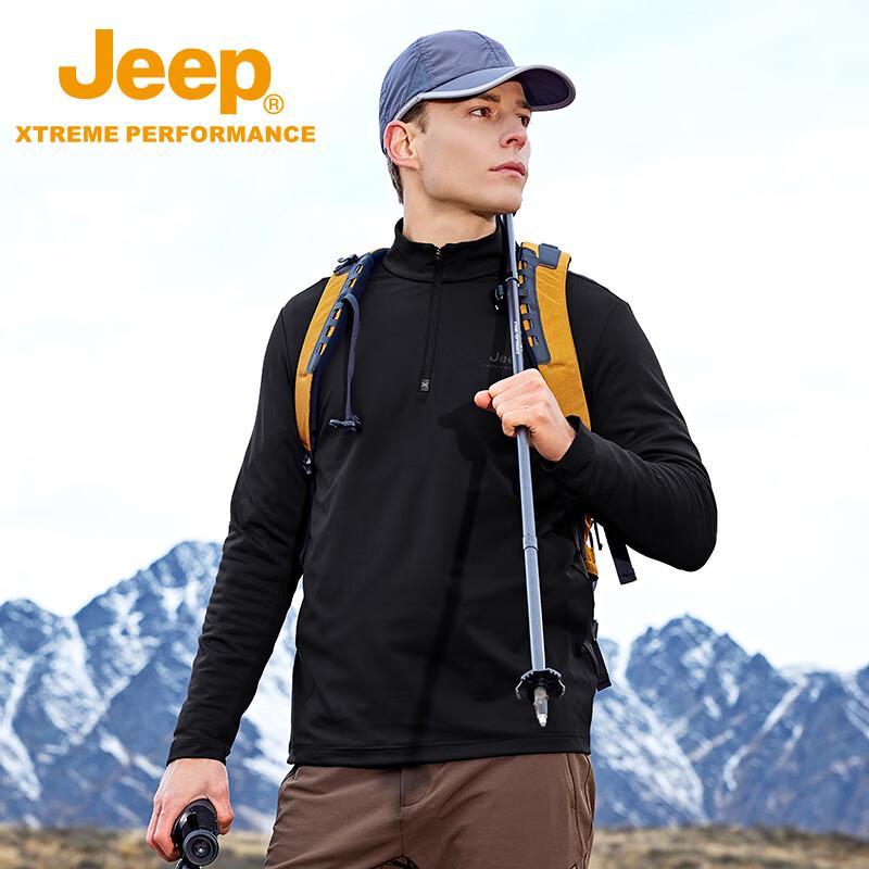 Jeep Men's Outdoor Fleece Lined Quick-Dry Long Sleeve T-Shirt