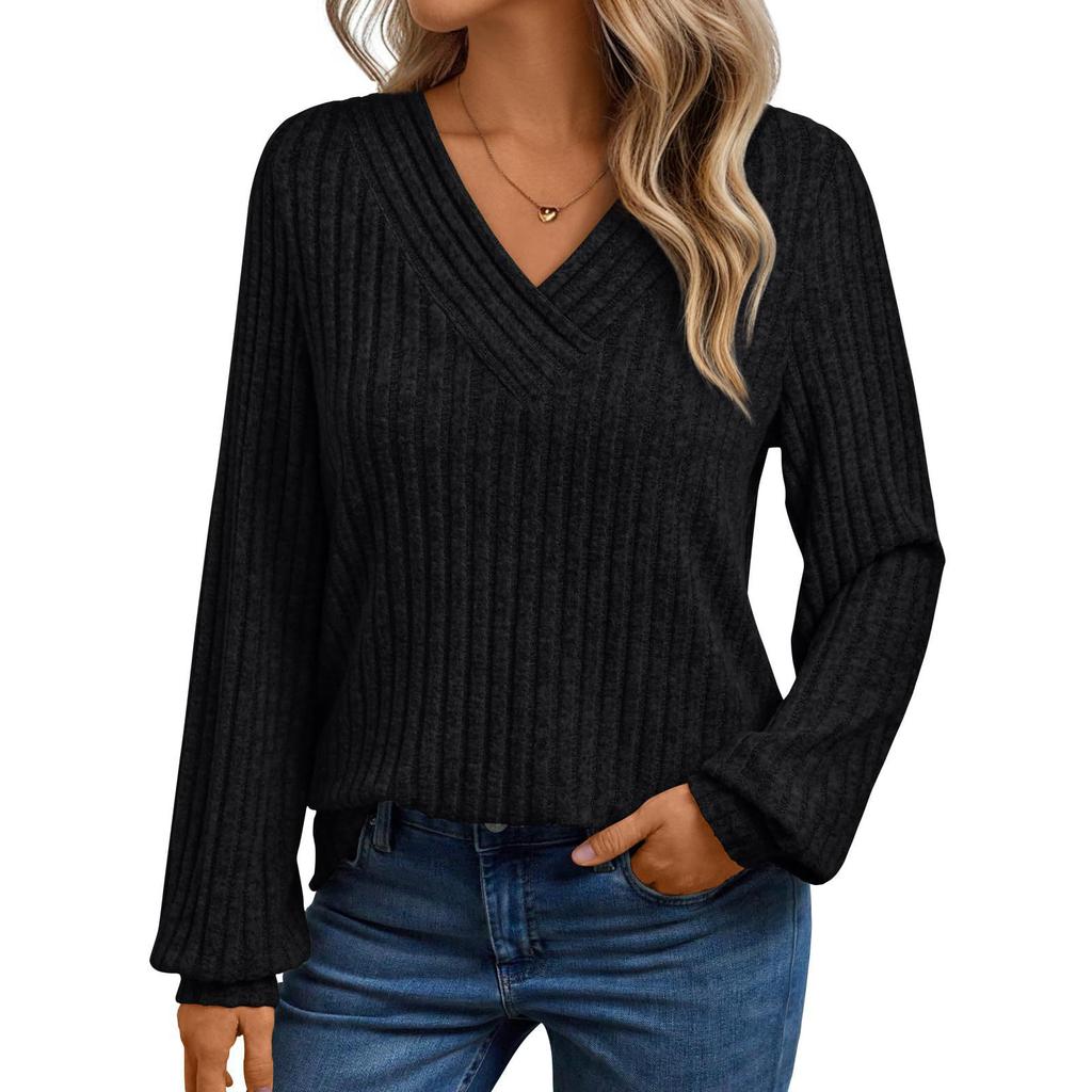 Women's Long Sleeve V-Neck T-Shirt Casual Basic Top for Everyday Wear