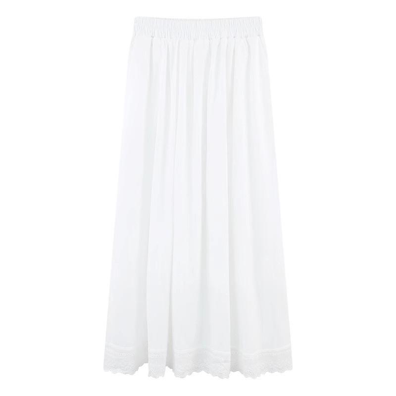 Women's Mid-Length A-Line White Lace Patchwork Skirt - Spring 2025 Collection