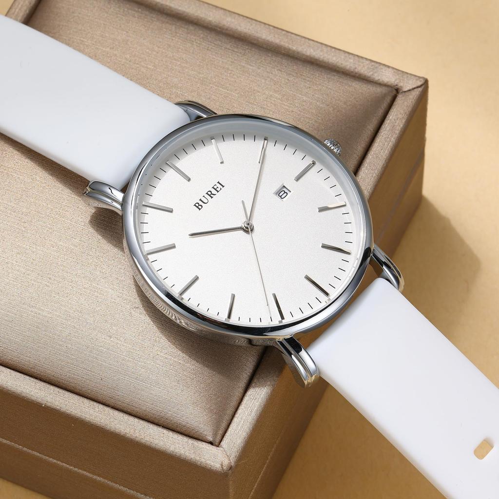BUREI Men's Watch Simple Stylish Waterproof Analog Watch Popular Brand Men's Watch (White-1)