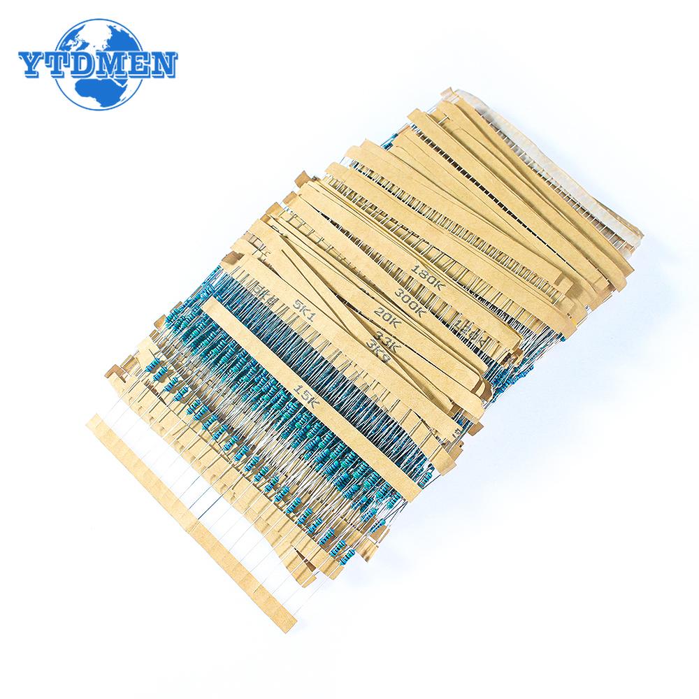 1500PCS 1/4W Metal Film Resistors Assorted Kit 75 Values 1 Ohm ~ 10m Ohm Resistance 1% Tolerance 0.25w Resistor Pack Samples